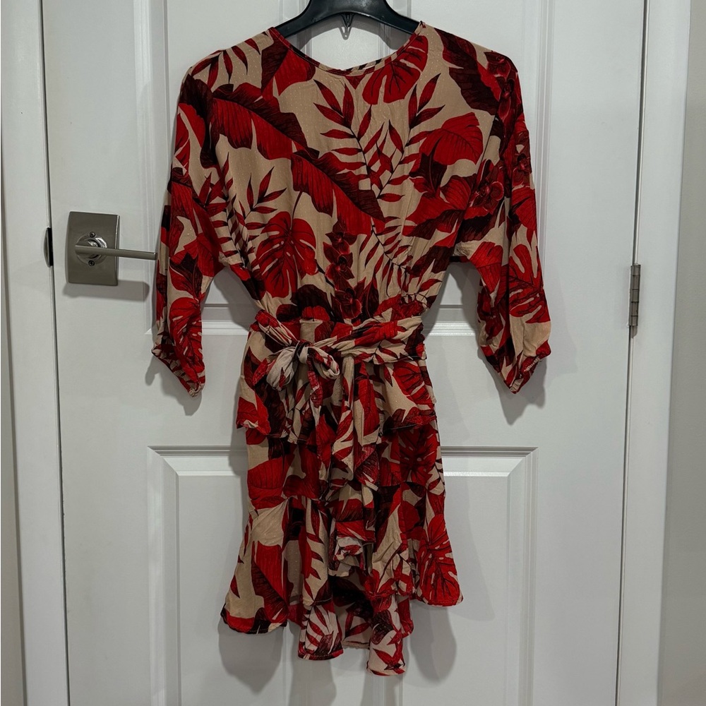 Red and Beige Floral Dress